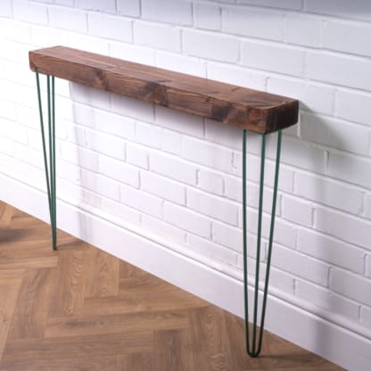 Reclaimed-Timber-Chunky-Console-Table-with-Pastel-Green-Hairpin-Legs-11