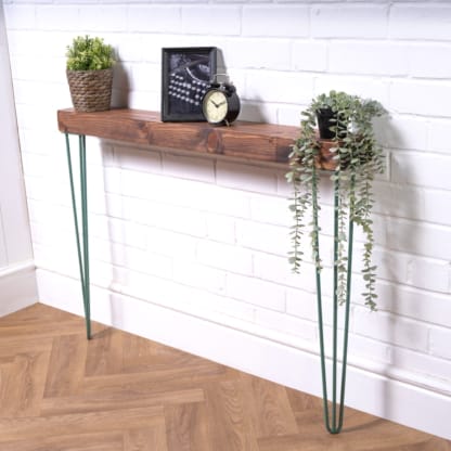Reclaimed-Timber-Chunky-Console-Table-with-Pastel-Green-Hairpin-Legs-12