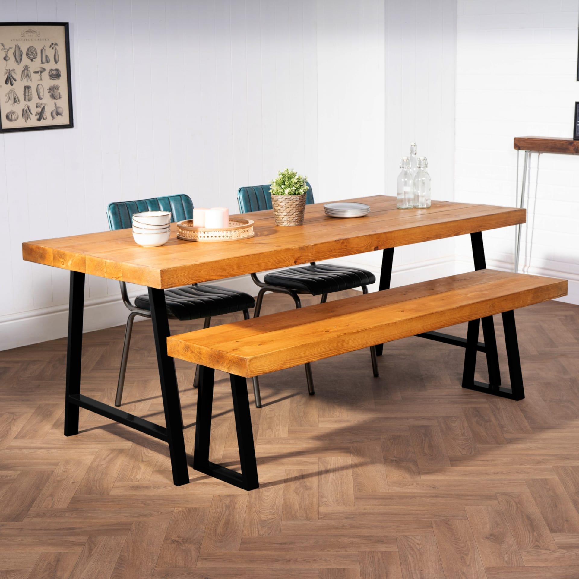 Urban rustic dining best sale table and bench set