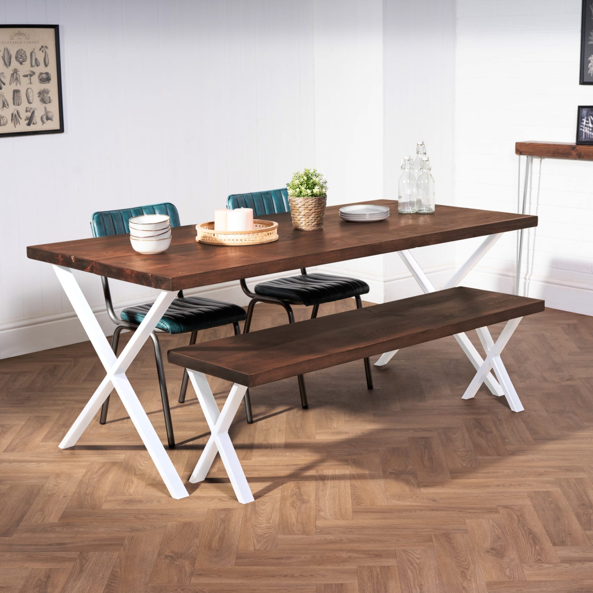 Rustic Dining Table with X Legs Solid Wood Furniture