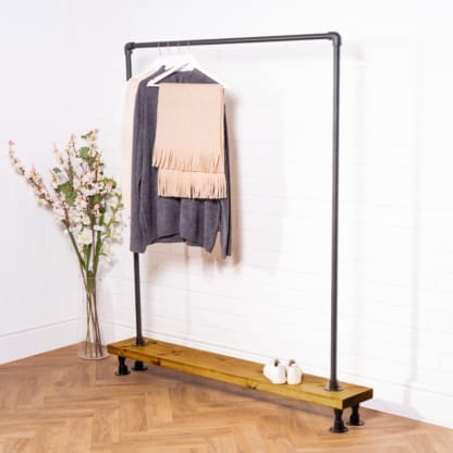 Free-Standing-Clothing-Rail-on-Wooden-Base-Industrial-Powder-Coated-Pipe-Style-4