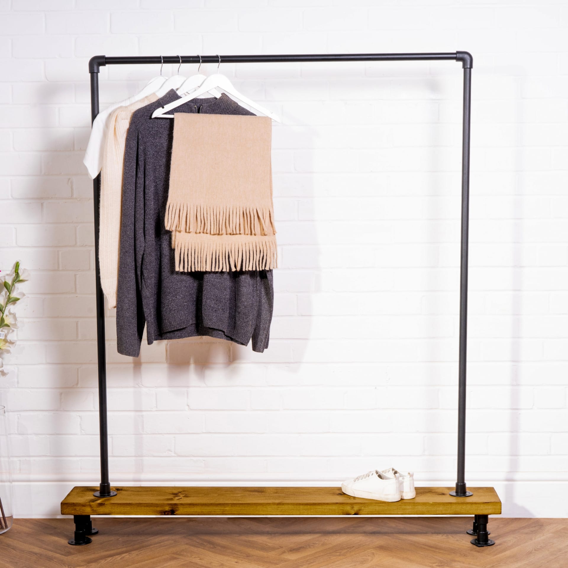 Free Standing Key Clamp Clothing Rail on Wooden Base | Industrial ...