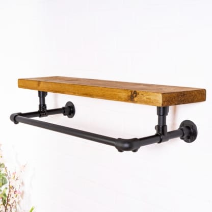 Elbow-Clothes-Rail-With-Solid-Wooden-Shelf-Industrial-Powder-Coated-Pipe-Style-3