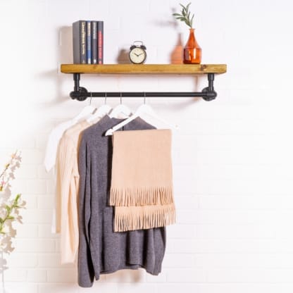 Elbow-Clothes-Rail-With-Solid-Wooden-Shelf-Industrial-Powder-Coated-Pipe-Style-2