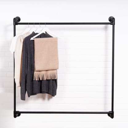 Wall-Mounted-Square-Two-Tiered-Clothing-Rail-Industrial-Powder-Coated-Pipe-Style
