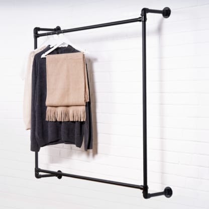 Wall-Mounted-Square-Two-Tiered-Clothing-Rail-Industrial-Powder-Coated-Pipe-Style-4