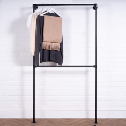 Wall-and-Floor-Mounted-Full-Height-Two-Tiered-Clothing-Rail-Industrial-Powder-Coated-Pipe-Style-2