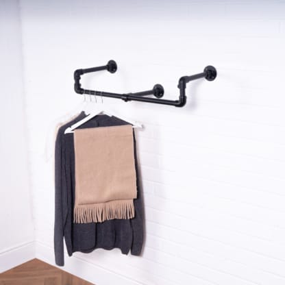 Wall-Mounted-Drop-Down-Clothes-Rail-Industrial-Powder-Coated-Pipe-Style-2