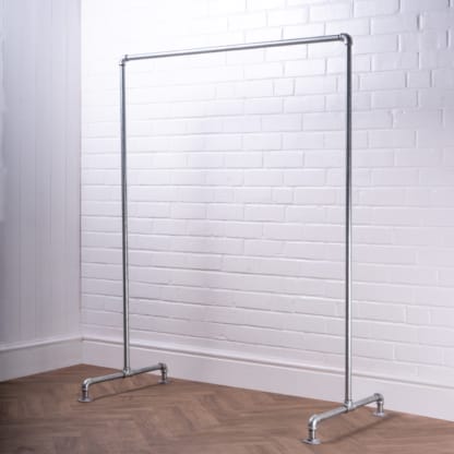 Free-Standing-Clothing-Rail-Industrial-Silver-Steel-Pipe-Style-4