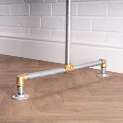 Free-Standing-Single-Clothing-Rail-Industrial-Silver-and-Brass-Pipe-Style-5