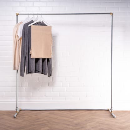 Free-Standing-Walk-In-Clothing-Rail-Industrial-Silver-and-Brass-Pipe-Style-3