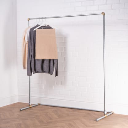 Free-Standing-Walk-In-Clothing-Rail-Industrial-Silver-and-Brass-Pipe-Style-2