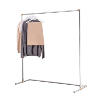 Free-Standing-Walk-In-Clothing-Rail-Industrial-Silver-and-Brass-Pipe-Style