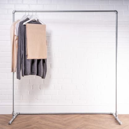 Free-Standing-Walk-In-Clothing-Rail-Industrial-Silver-Pipe-Style-4
