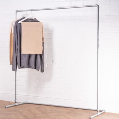 Free-Standing-Walk-In-Clothing-Rail-Industrial-Silver-Pipe-Style-5