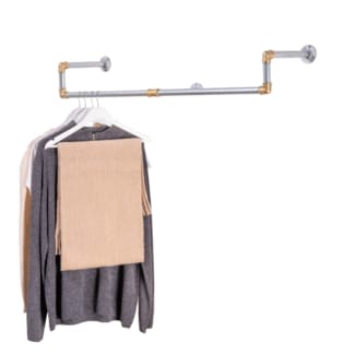 Wall-Mounted-Drop-Down-Clothes-Rail-Industrial-Silver-and-Brass-Pipe-Style