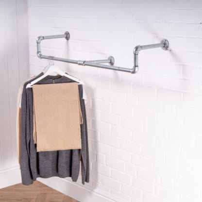 Wall-Mounted-Drop-Down-Clothes-Rail-Industrial-Silver-Pipe-Style-2