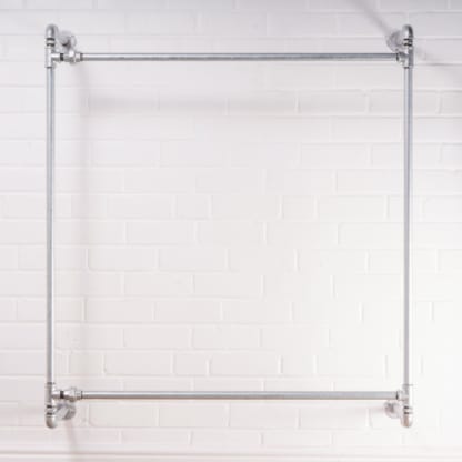 Wall-Mounted-Square-Two-Tiered-Clothing-Rail-Industrial-Silver-Pipe-Style-6