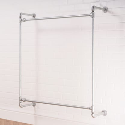Wall-Mounted-Square-Two-Tiered-Clothing-Rail-Industrial-Silver-Pipe-Style-5
