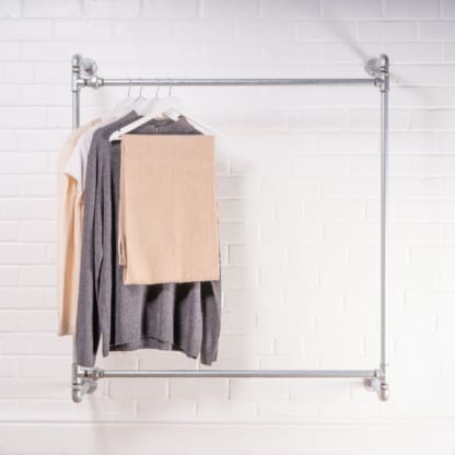 Wall-Mounted-Square-Two-Tiered-Clothing-Rail-Industrial-Silver-Pipe-Style-3