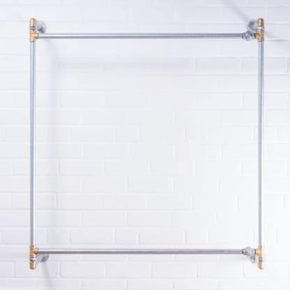 Wall-Mounted-Square-Two-Tiered-Clothing-Rail-Industrial-Silver-and-Brass-Pipe-Style-5