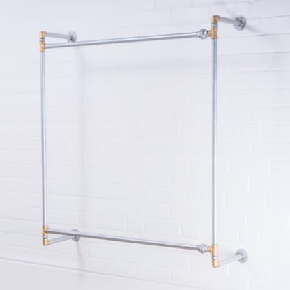 Wall- Mounted-Square-Two-Tiered-Clothing-Rail-Industrial-Silver-and-Brass-Pipe-Style-4