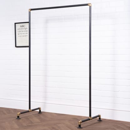 Free-Standing-Clothing-Rail-Industrial-Raw-Steel-and-Brass-Pipe-Style-6