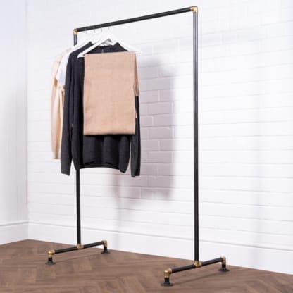 Free-Standing-Clothing-Rail-Industrial-Raw-Steel-and-Brass-Pipe-Style-2