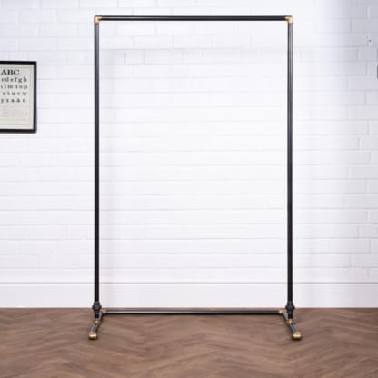 Free-Standing-Walk-In-Clothing-Rail-Industrial-Raw-Steel-and-Brass-Pipe-Style