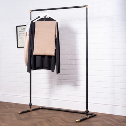 Free-Standing-Walk-In-Clothing-Rail-Industrial-Raw-Steel-and-Brass-Pipe-Style-3