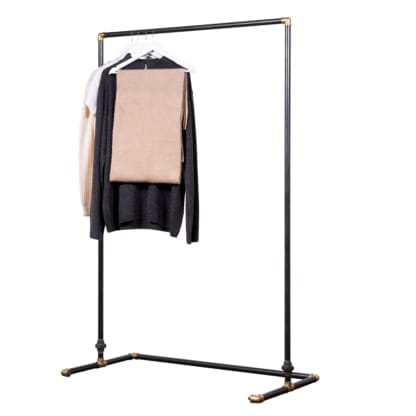 Free-Standing-Walk-In-Clothing-Rail-Industrial-Raw-Steel-and-Brass-Pipe-Style-4