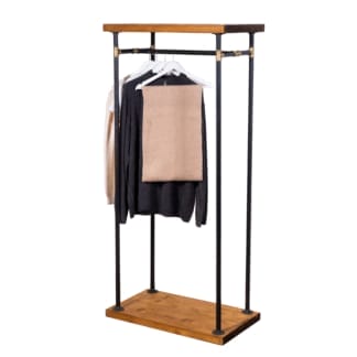Wooden-Surround-Clothes-Rail-Industrial-Raw-Steel-and-Brass-Pipe-Style