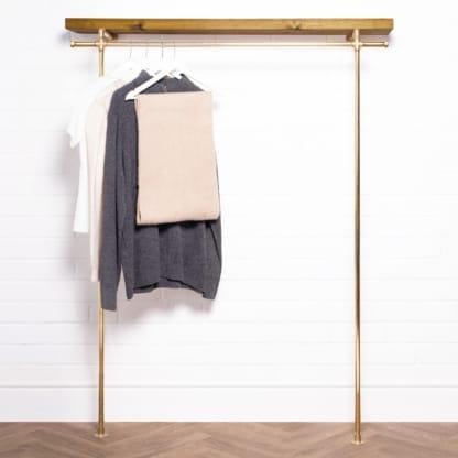 Cross-Mounted-Clothing-Rail-With-Solid-Wooden-Shelf-Solid-Brass-Pipe-Style-3