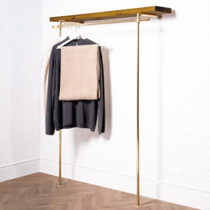 Cross-Mounted-Clothing-Rail-With-Solid-Wooden-Shelf-Solid-Brass-Pipe-Style-4