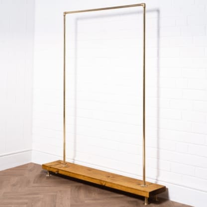 Free-Standing-Clothing-Rail-on-Wooden-Base-Solid-Brass-Pipe-Style-5