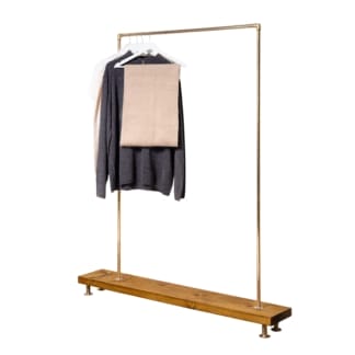 Free-Standing-Clothing-Rail-on-Wooden-Base-Solid-Brass-Pipe-Style