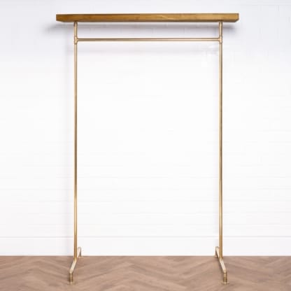 Free-Standing-Clothing-Rail-with-Wooden-Shelf-Solid-Brass-Pipe-Style-6