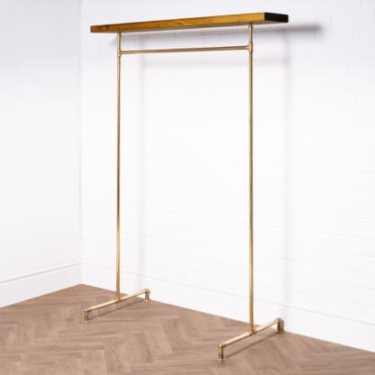 Free-Standing-Clothing-Rail-with-Wooden-Shelf-Solid-Brass-Pipe-Style-5