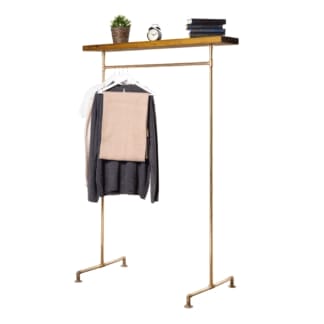 Free-Standing-Clothing-Rail-with-Wooden-Shelf-Solid-Brass-Pipe-Style