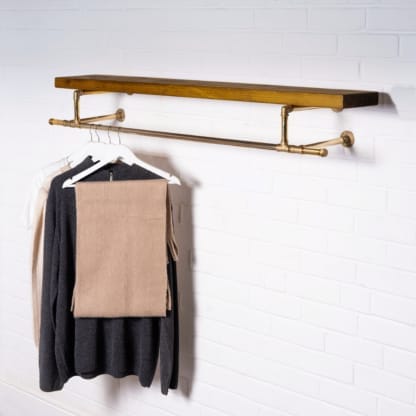 Double-Hanging-Clothes-Rail-with-Deep-Solid-Wood-Shelf-Solid-Brass-Pipe-Style-2