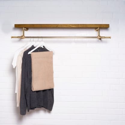 Double-Hanging-Clothes-Rail-with-Deep-Solid-Wood-Shelf-Solid-Brass-Pipe-Style-4