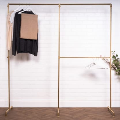 Free-Standing-Full-Height-Clothing-Rail-Solid-Brass-Pipe-Style-3