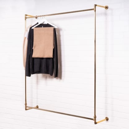Wall-Mounted-Square-Two-Tiered-Clothing-Rail-Solid-Brass-Pipe-Style-5