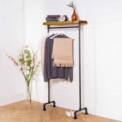 Free-Standing-Clothing-Rail-with-Wooden-Shelf