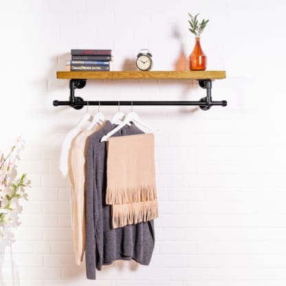 Double-Hanging Clothes-Rail-with-Deep-Solid-Wood-Shelf