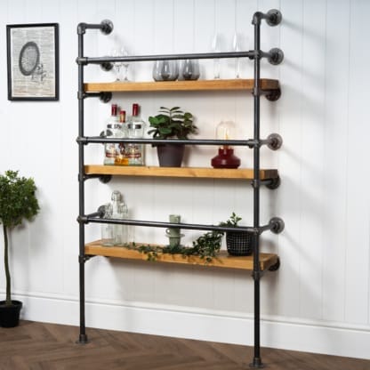 Wall-and-Floor-Mounted-Drinks-Cabinet-Industrial-Raw-Steel-Key-Clamp-Pipe-Style