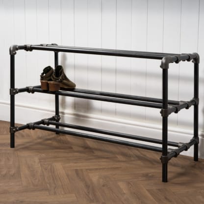 Three-Tiered-Shoe-Rack-Industrial-Raw-Steel-Key-Clamp-Pipe-Style-4