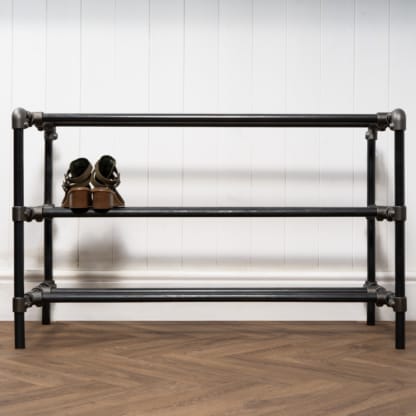 Three-Tiered-Shoe-Rack-Industrial-Raw-Steel-Key-Clamp-Pipe-Style-2