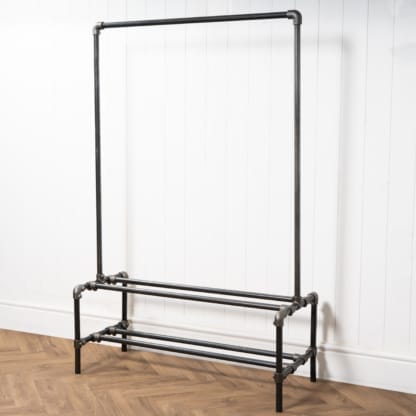 Two-Tiered-Shoe-Rack-with-Clothes-Rail-Industrial-Raw-Steel-Key-Clamp-Pipe-Style-5