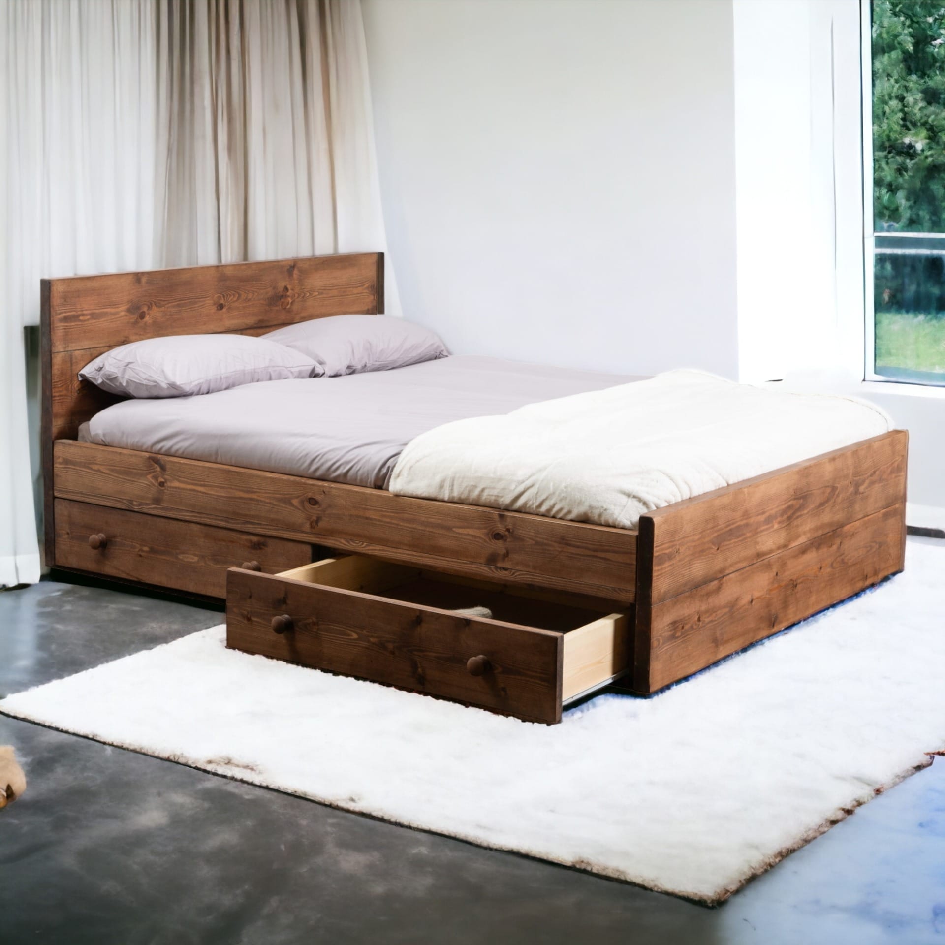 Bed frame wood with shop drawers